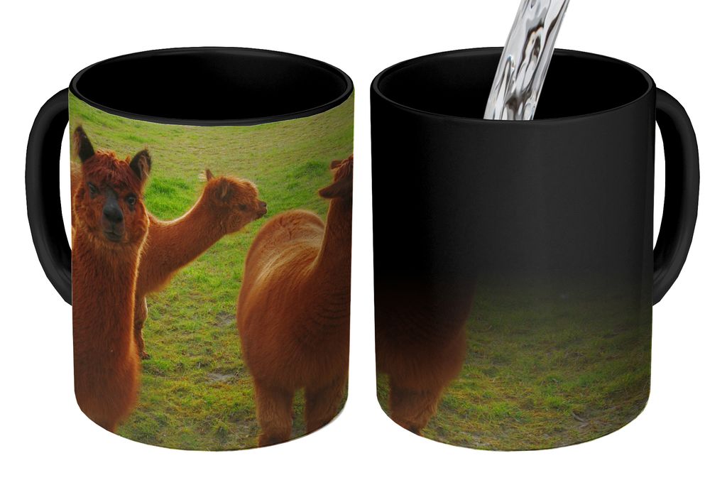 KitchenYeah Zauber Tasse Zaubertasse Magic Alpakas - Braun - Berg 350 ml Farbwechsel Becher Geschenk Geschenkidee - Magic-Tasse - Fototasse - Ker...