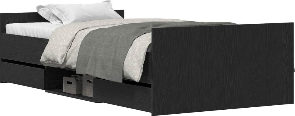 Bettrahmen Schwarz Eichen-Optik 203 x 103 x 50 cm Holzwerkstoff