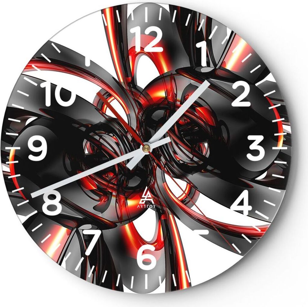 Wanduhr - Rund - Glasuhr - Abstrakt Ring Glas Komposition - 30x30cm - Schleichendes Uhrwerk - Lautlos - zum Aufhängen bereit - Dekoration Modern -...