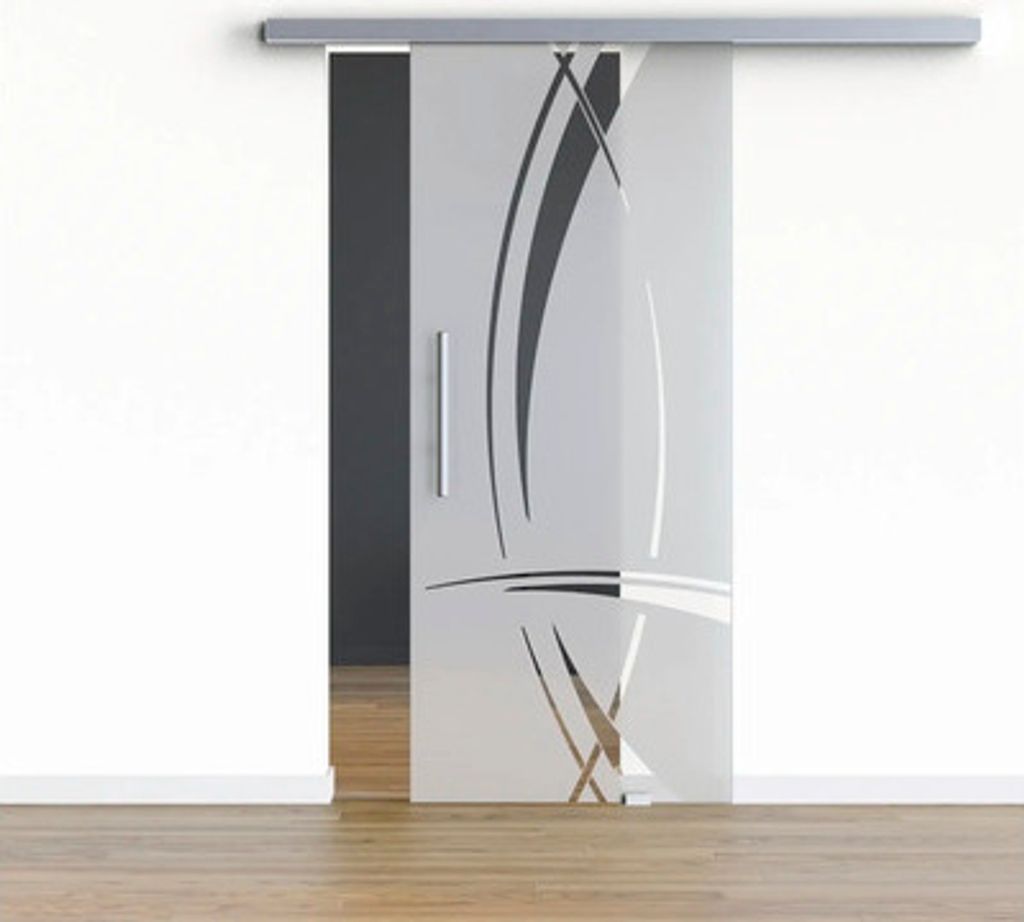 Pertura Glasschiebetür Komplettset Glera Tangle 02 775x2050 mm Rechts inkl.Beschlag Selir Aluminium Edelstahloptik,Stang
