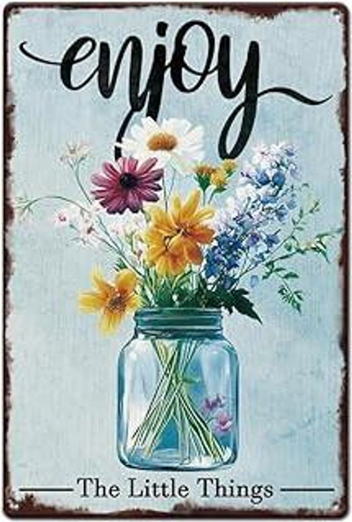 SUPERDANT Metallschild Blumen Aus Glasflaschen Blechschild Blumenstrauß Vintage Schild Enjoy The Little Things Retro Blechschild Für Zuhause Män...