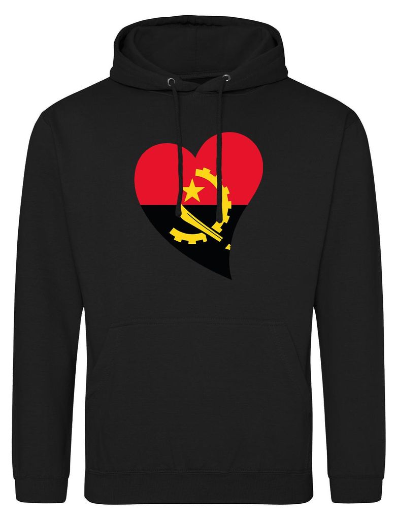 Huuraa Uni Hoodie Angola Flagge Herz L Deep Black Vegan Sweatshirt Geschenkidee