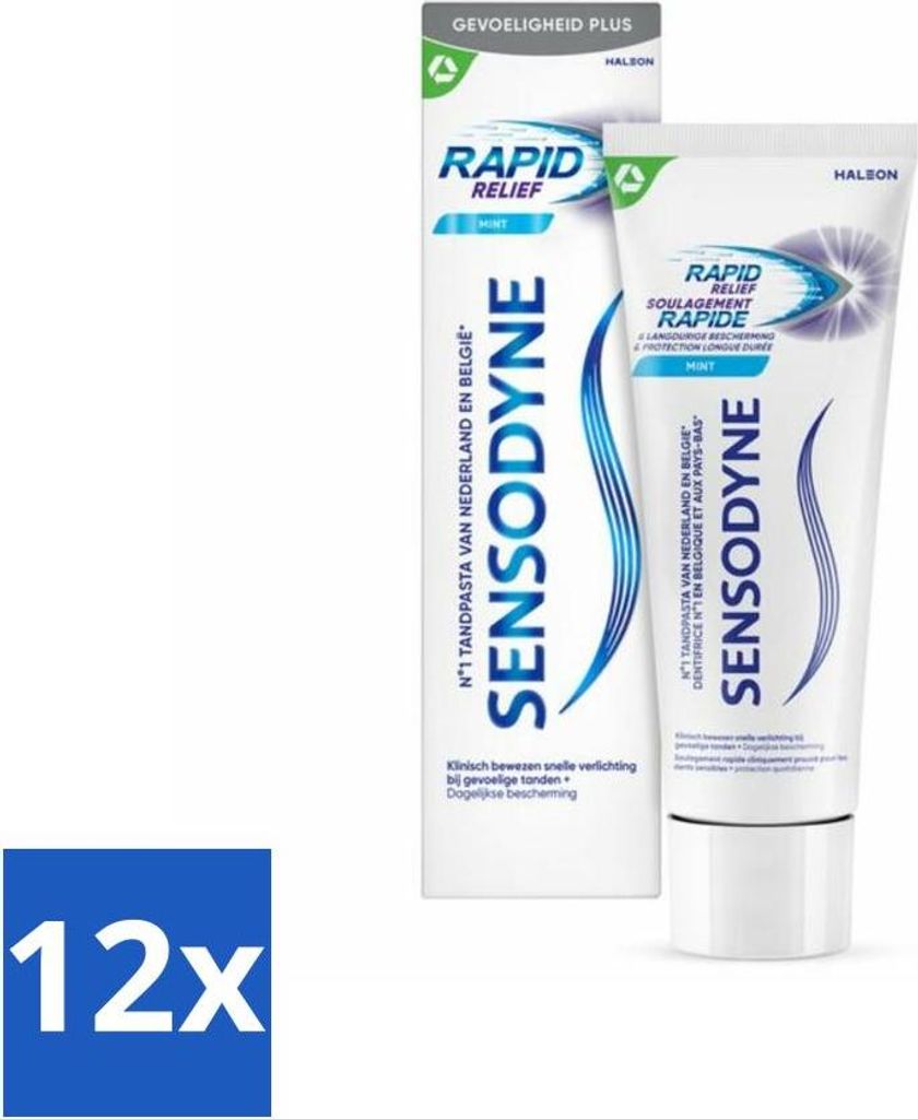 Sensodyne Zahnpasta – Schnelle Linderung – Linderung empfindlicher Zähne – 75 ml - Vorteilspack - 12 Stücke