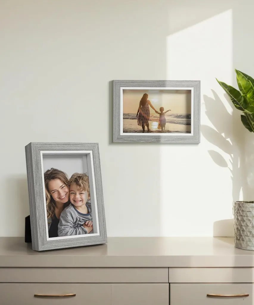 Pack de 2 cadres photo bois gris 7x5 muraux - Solution déco complète