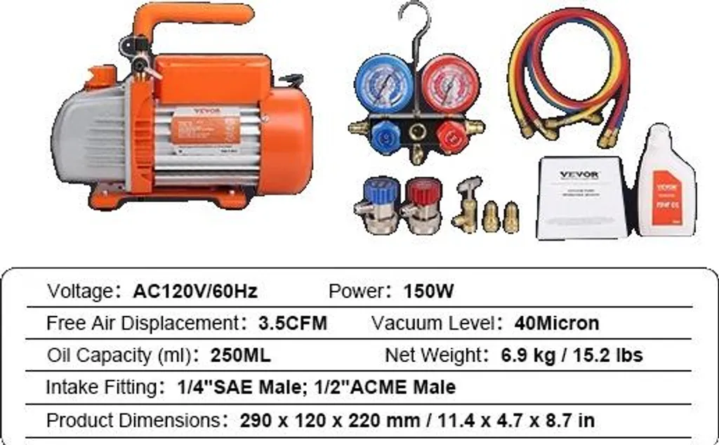 Pompe à vide HVAC 3.5 CFM 40 Microns - Modèle 35 CFM pour Circuit UE