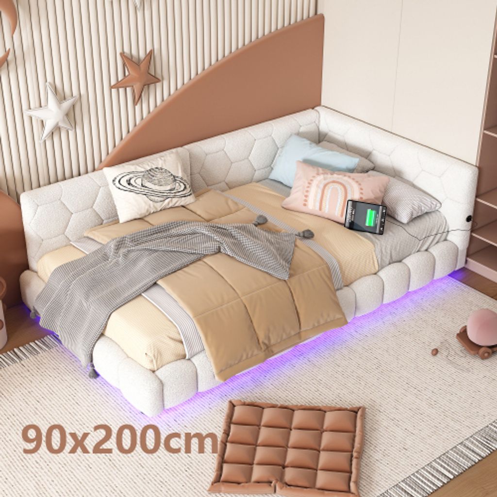 AIORBER Schlafsofa, 90x200cm, Bett mit Lattenrost(ohne Matratze),16 Farben Umgebungslicht, USB-Anschluss,Typ-C, für kleine Wohnungen&Gästezimmer,...