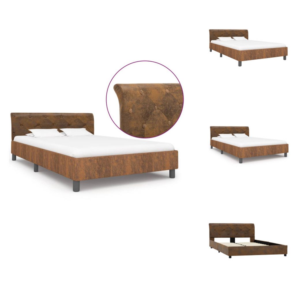 vidaXL Bettgestell Braun Wildleder-Optik 140 × 200 cm - Betten & Bettgestelle
