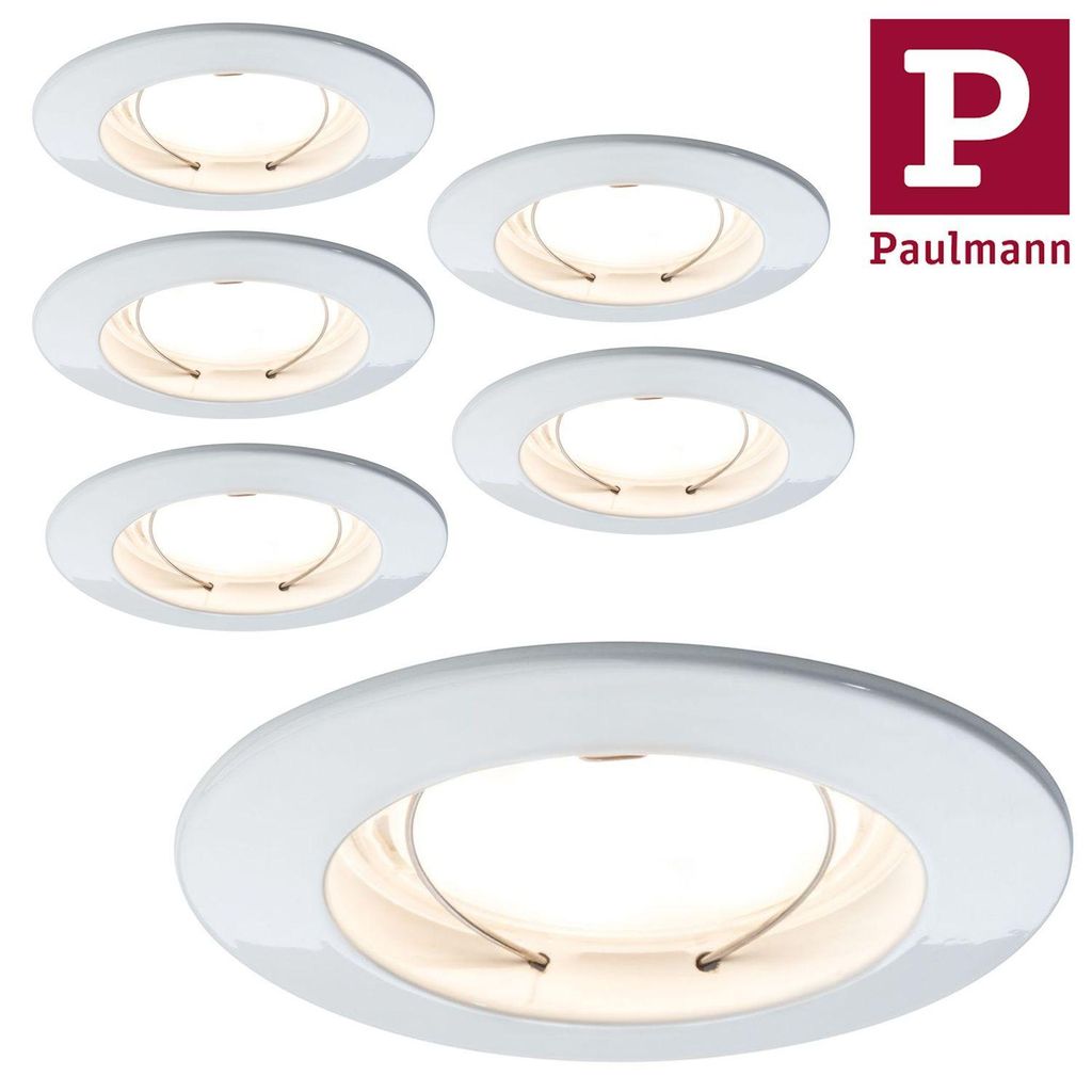 Paulmann Premium Einbauleuchten Set Coin satiniert rund starr LED 6x6,8W 2700K 230V 51mm Weiß m/Alu Zink