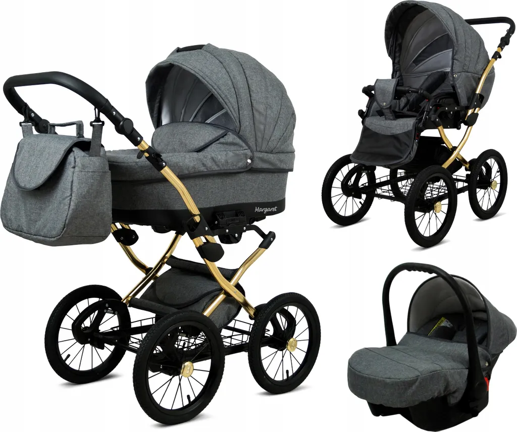 Poussette 3en1 Margaret GOLD Grey Flex : Combiné Trio Complet et Élégant