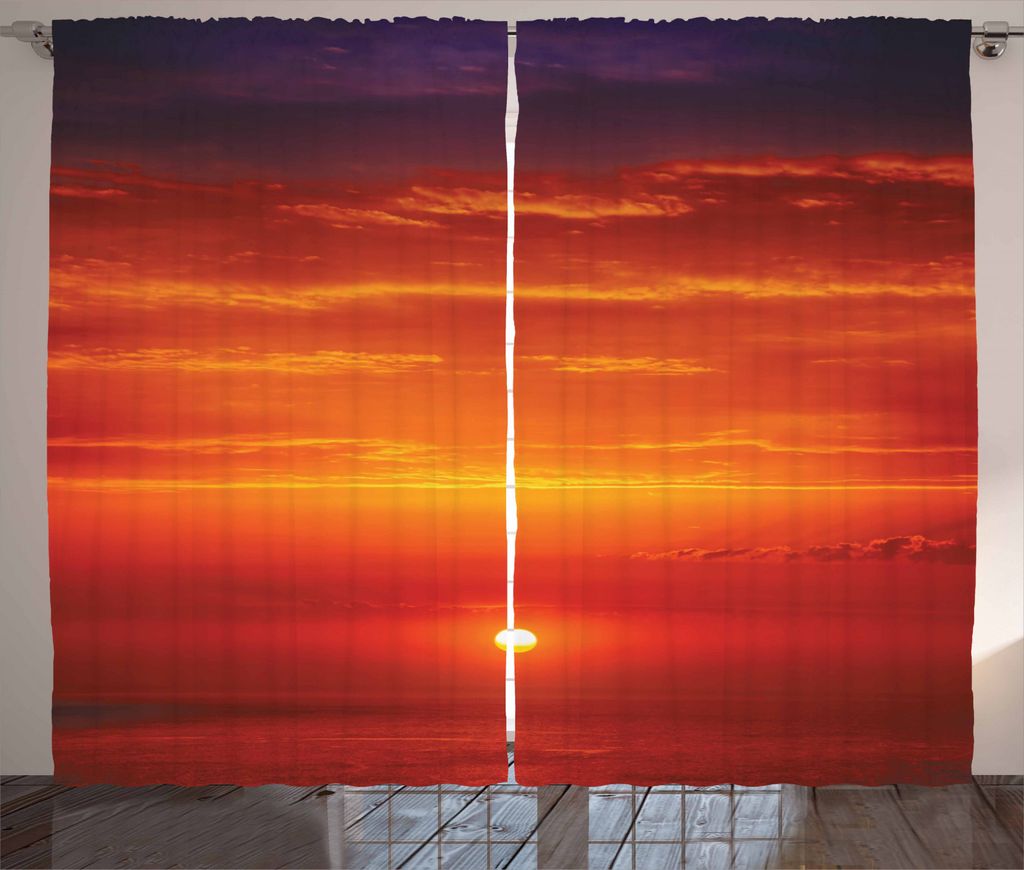 ABAKUHAUS Natürlich Rustikaler Gardine, Morgen-Sonnenaufgang Ozean, Schlafzimmer Kräuselband Vorhang mit Schlaufen und Haken, 280 x 245 cm, Orang...