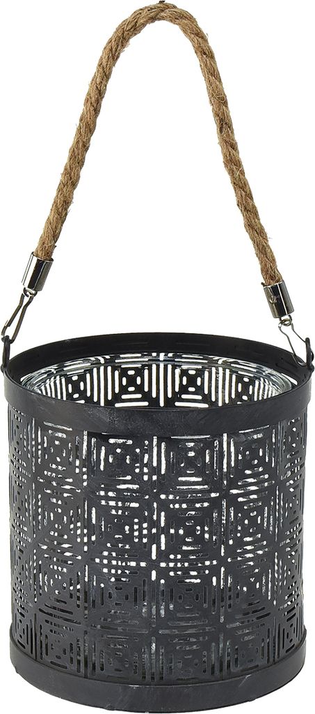 2er-Set Windlichter aus Metall mit Henkel - Dekorative Laternen in Anthrazit für Innen & Außen Ø16cm, 2 Stück