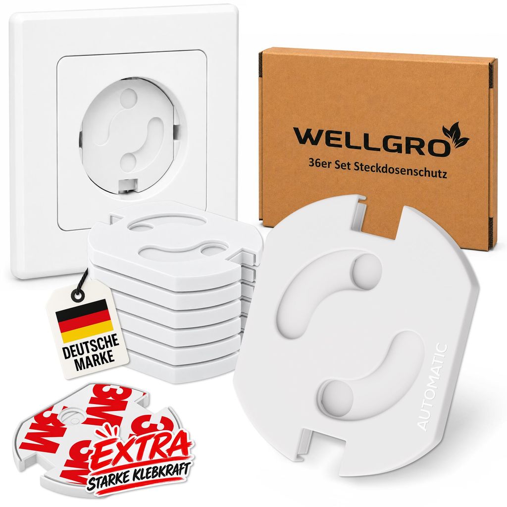 WELLGRO 36er Steckdosenschutz Kindersicherung mit Produktbild 