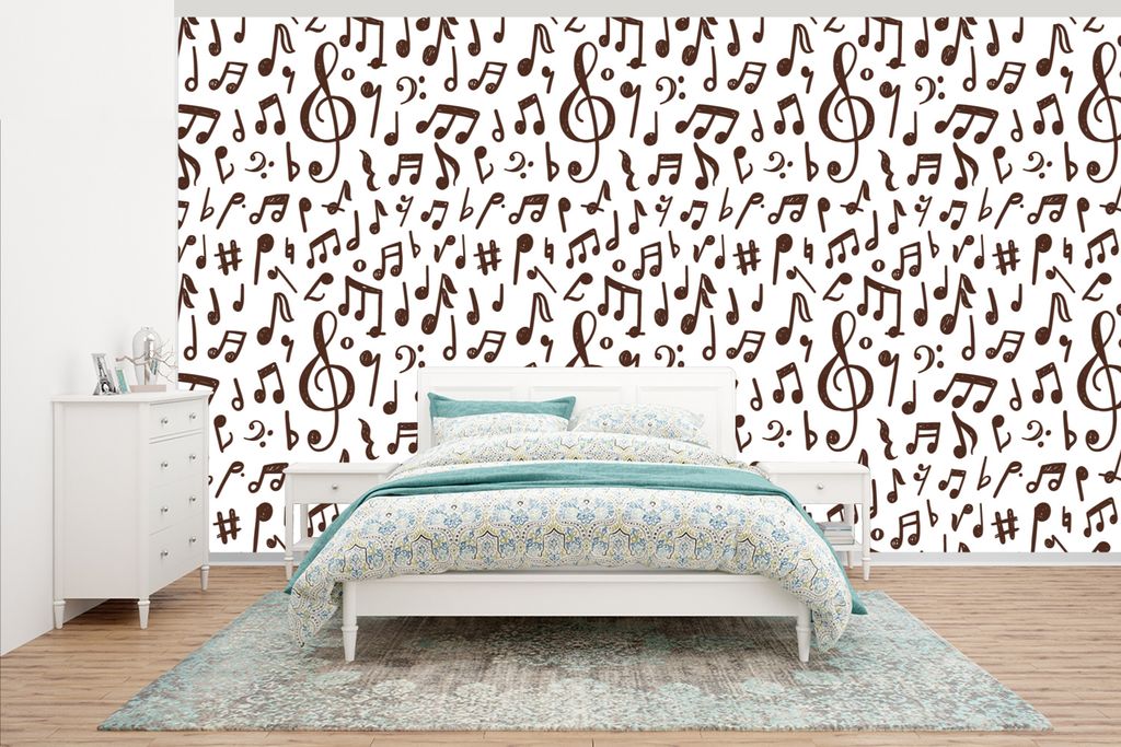 MuchoWow Fototapete für Wohnzimmer oder Schlafzimmer Wandtapete Vinyl Motivtapete Musiknoten - Muster - Musik - 535x300 cm - Wanddekoration