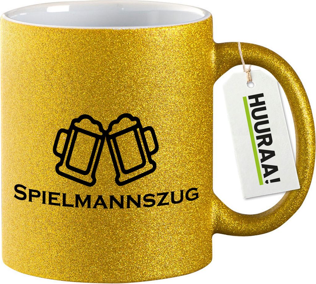 Huuraa Glitzertasse Spielmannszug Schützenfest 330ml Gold Keramik Kaffeebecher Geschenkidee