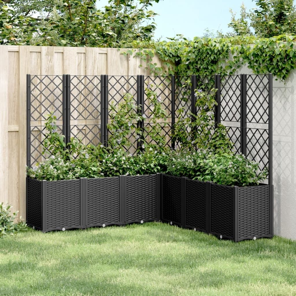 Design Pflanzkübel mit Rankgitter Schwarz 160x160x140 cm PP, Gabionen 2024 Neu