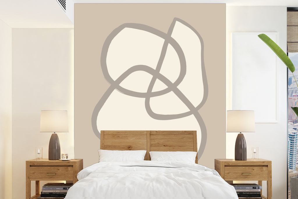 MuchoWow Fototapete für Wohnzimmer oder Schlafzimmer Wandtapete Vinyl Motivtapete Formen - Abstrakt - Beige - Figuren - 205x280 cm - Wandbild
