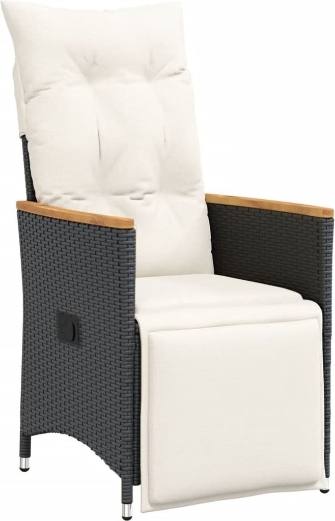 Gartensessel Verstellbar mit Kissen Schwarz Poly Rattan