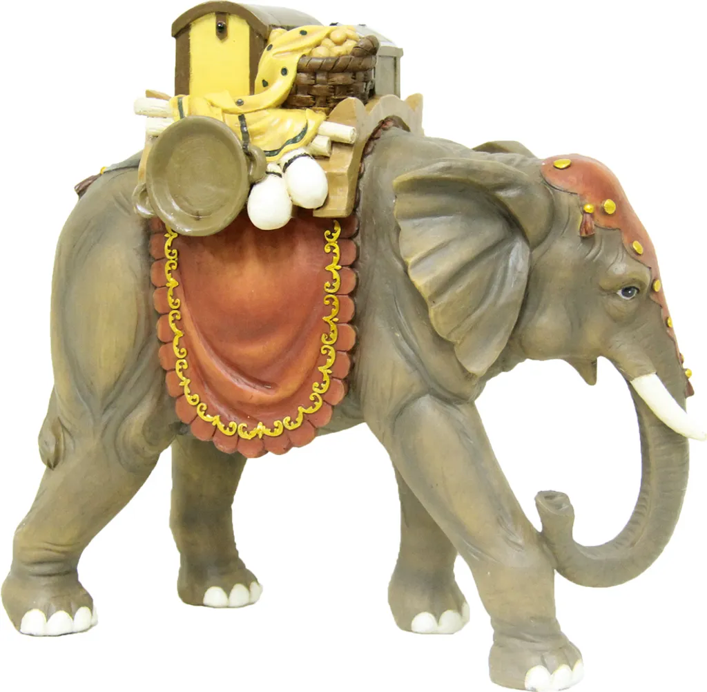FADEDA Statuina Elefante In Ghisa Per Presepe Natalizio, 20 Cm, Effetto Legno E Dipinto A Mano - 2
