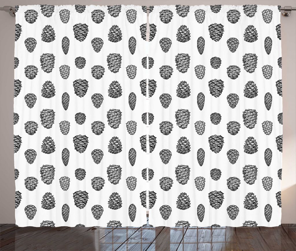 ABAKUHAUS Pine Cone Rustikaler Vorhang, Hand Drawn Fall Koniferen, Wohnzimmer Universalband Gardinen mit Schlaufen und Haken, 280 x 175 cm, Schwarz...