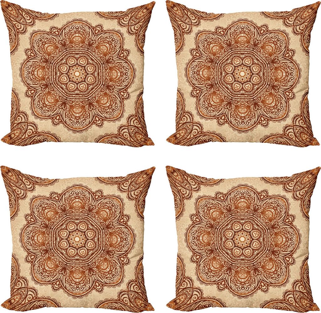 ABAKUHAUS Ethnisch Kissenbezug Set (4 Stück), Mehndi Paisley Floral, Moderner Doppelseitiger Digitaldruck, 45 cm x 45 cm, Dunkelbraun Hellbraun