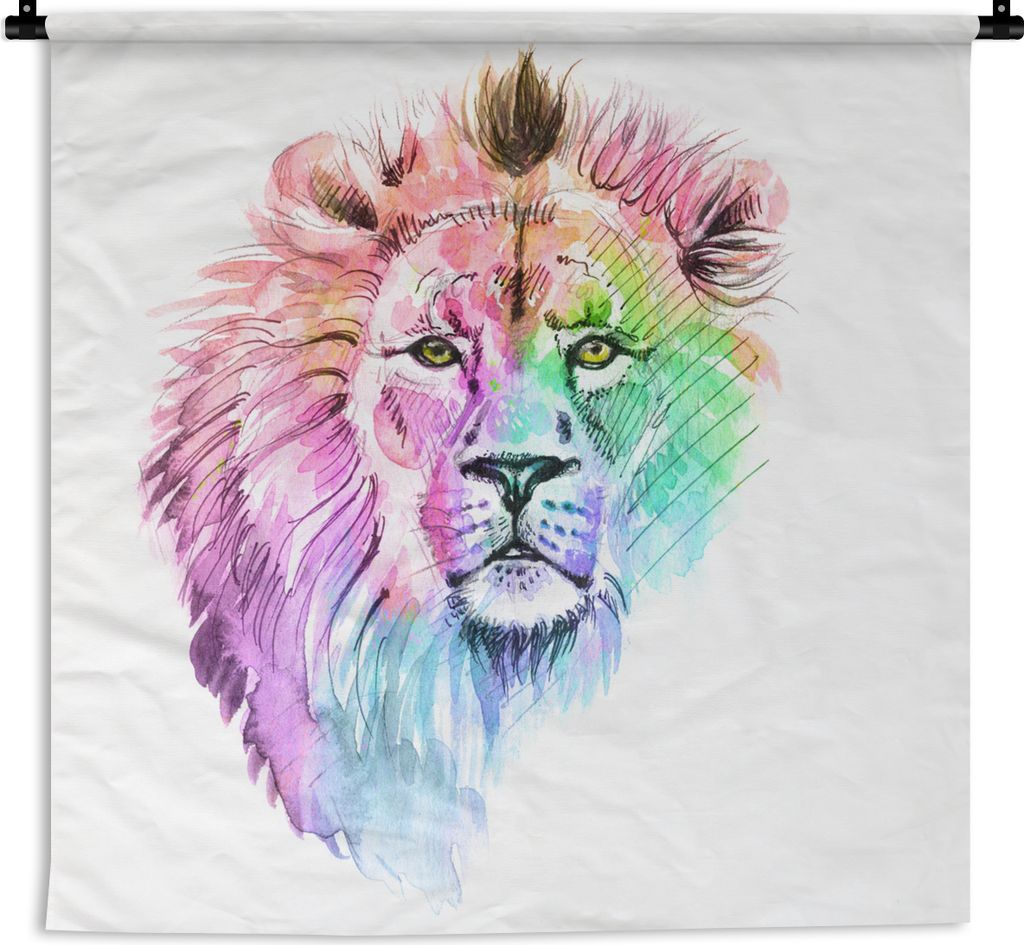 MuchoWow Wandteppich Wandbehang Löwen - Illustration - Farben 150x150 cm Tapisserie Dekoration Wandtuch - Wohnaccessoires - Modernes