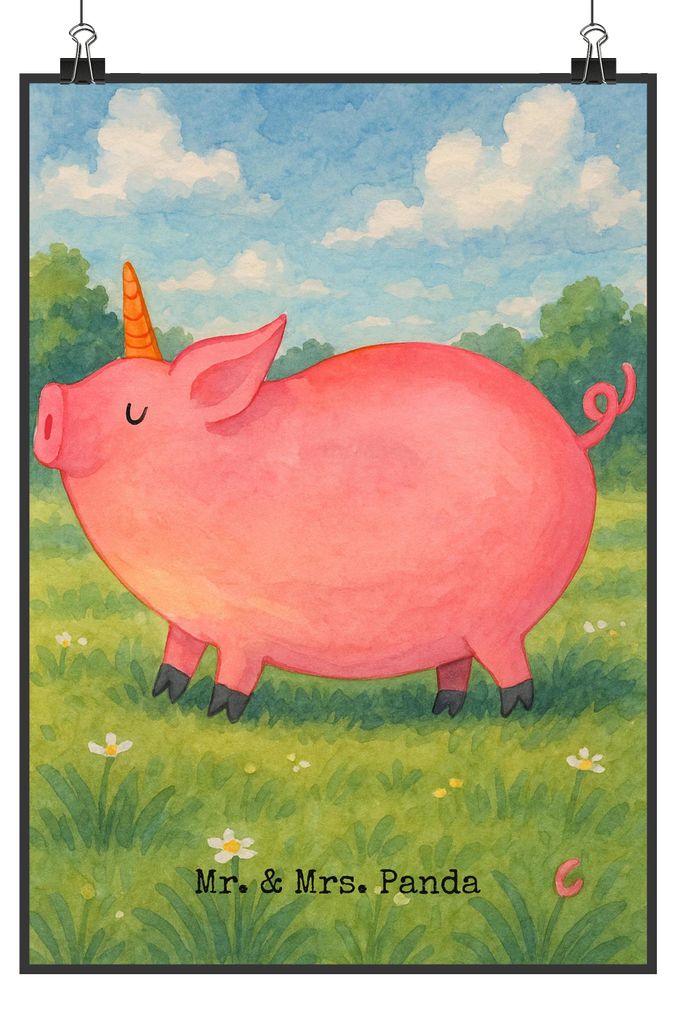 Mr. & Mrs. Panda Bild Einhorn Schwein Design DIN A0 - Weiß - Geschenk, wanddruck, wanddeko, drucke, Funny, Spruch, Bauer, Wandbild, Einhörner, Un...