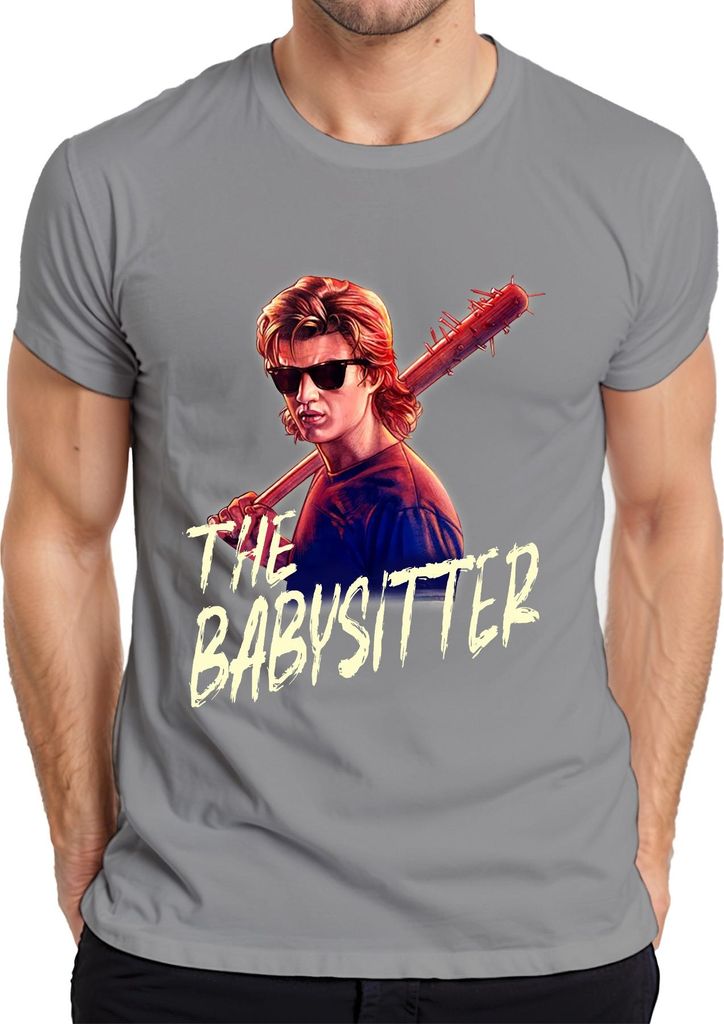 The Babysitter Slasher Sonnenbrille Stachelkeule 80s Steve Harrington Herren T-Shirt, Grau, XL