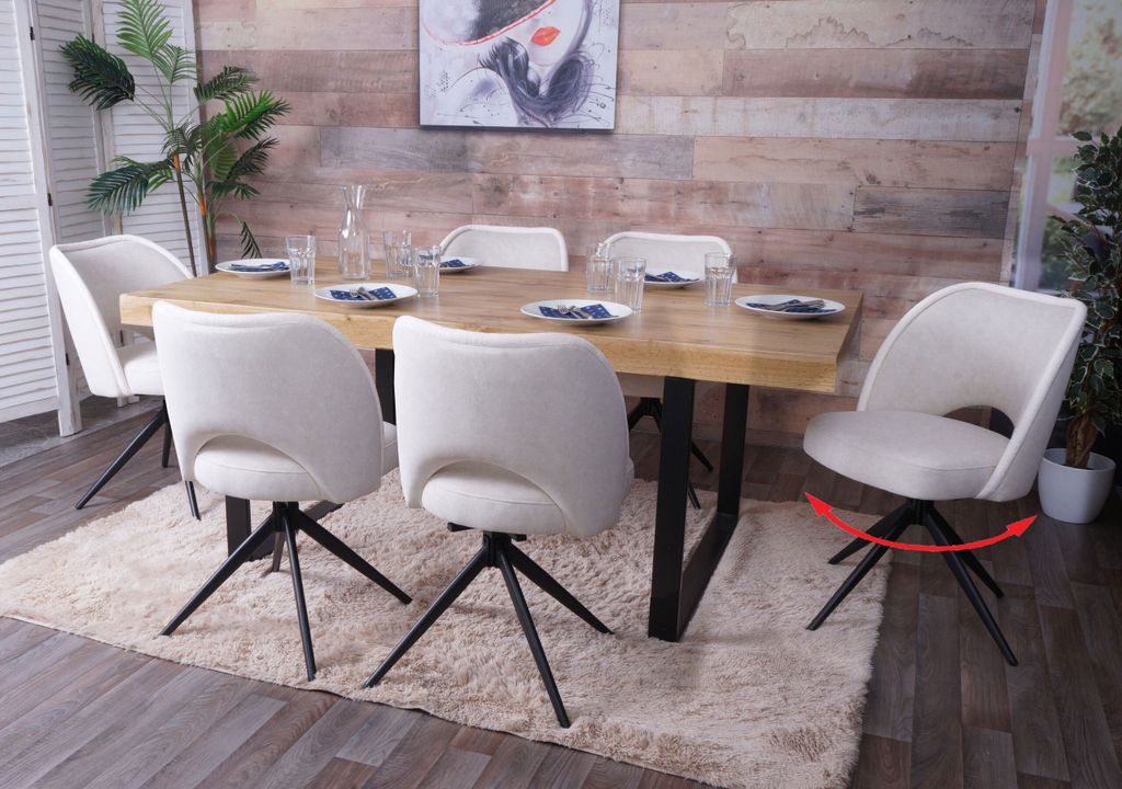 6er-Set Esszimmerstuhl MCW-N72, Polster-Küchenstuhl, drehbar Auto-Return, Stoff/Textil (420g/m²) creme