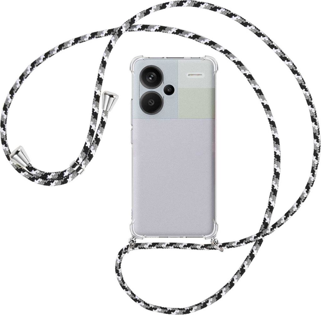 Handykette Backcover-Schutzhülle mit Band (Metall silberfarben) für Xiaomi Redmi Note 13 Pro Plus - schwarz/grau/weiß