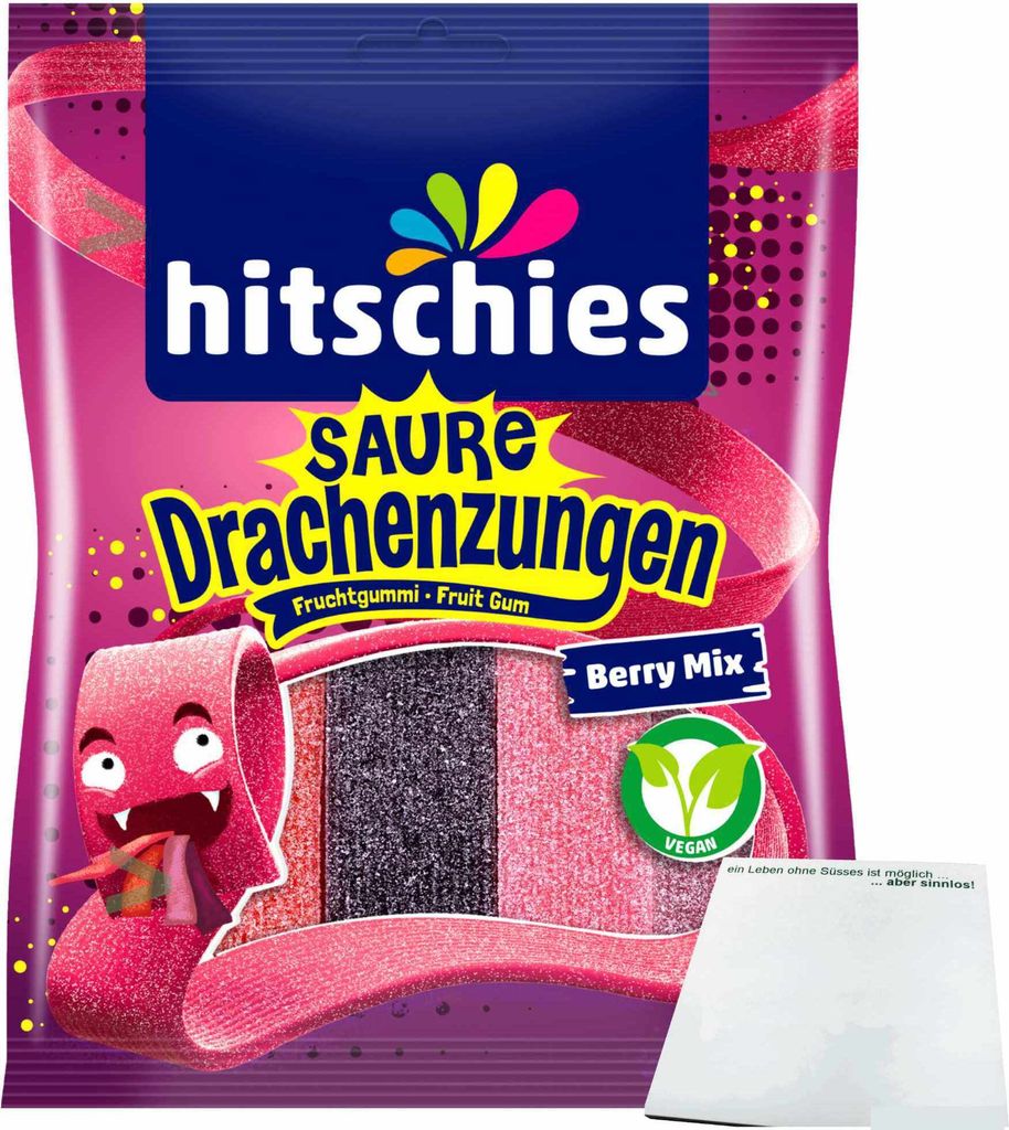 hitschies Saure Drachenzungen Berry Mix (125g Packung) + usy Block
