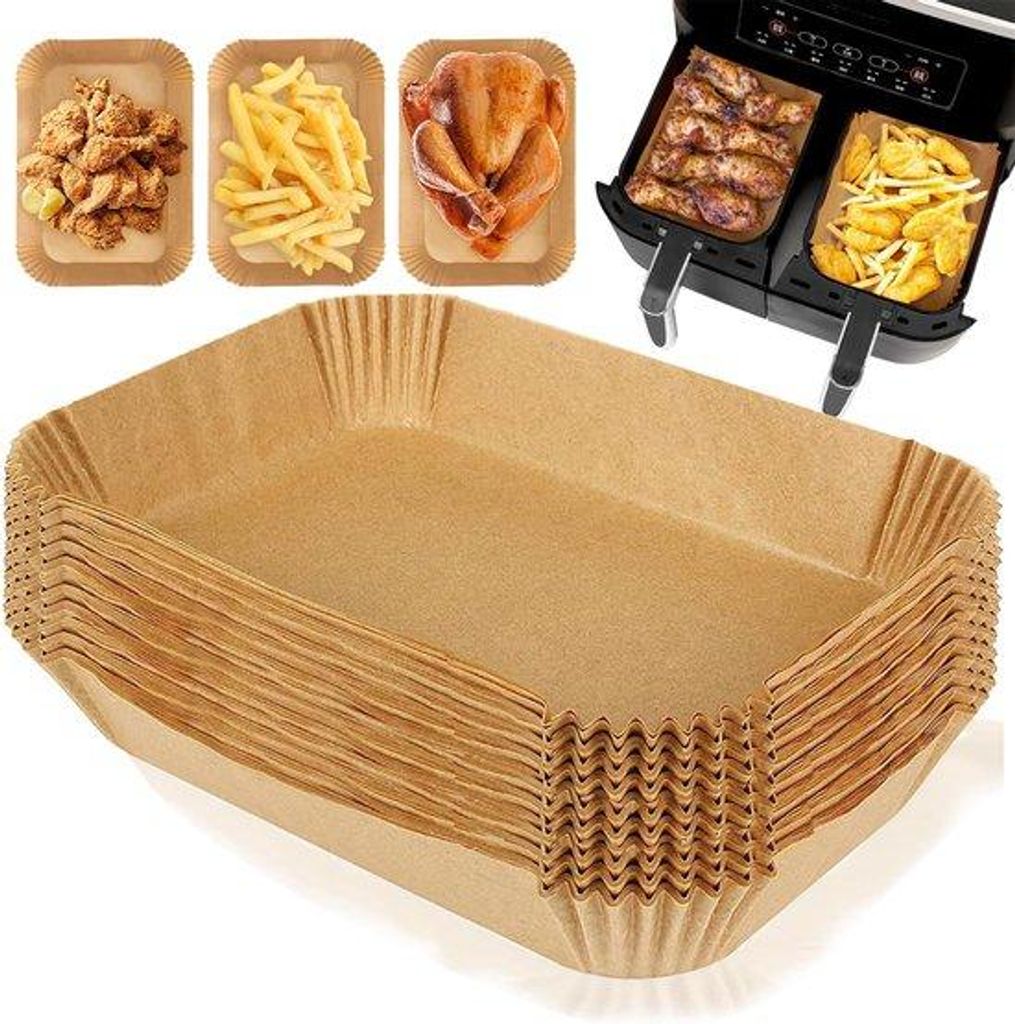 Bakpapier für Luftfritteuse 22 x 14 cm, 150 Stück, für Dual-Zone Geräte, 22 x 14 x 4,5 cm