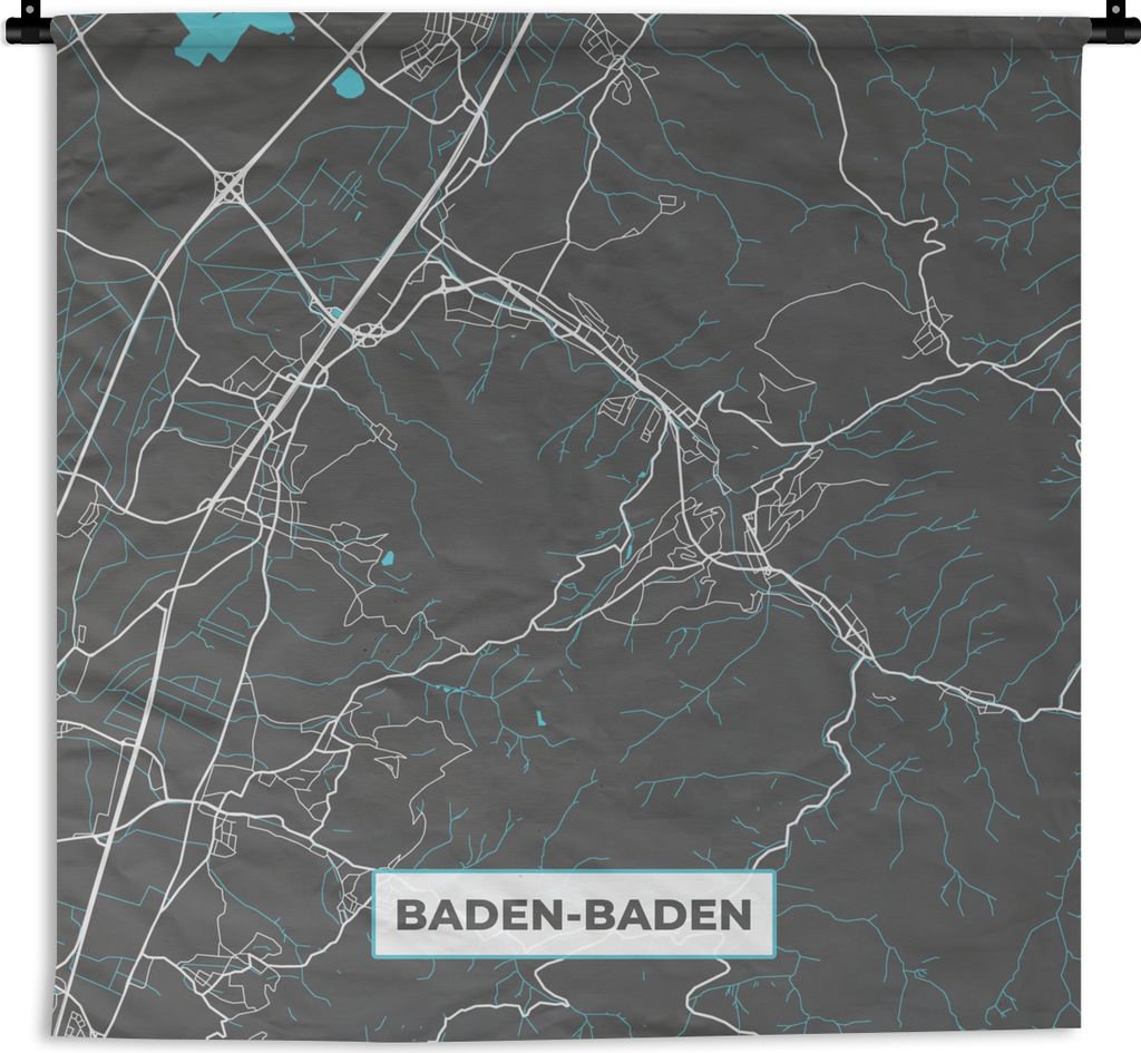 MuchoWow Wandteppich Wandbehang Baden Baden - Stadtplan - Blau - Karte - Deutschland 120x120 cm Tapisserie Dekoration Wandtuch - Modern - Baumwol...