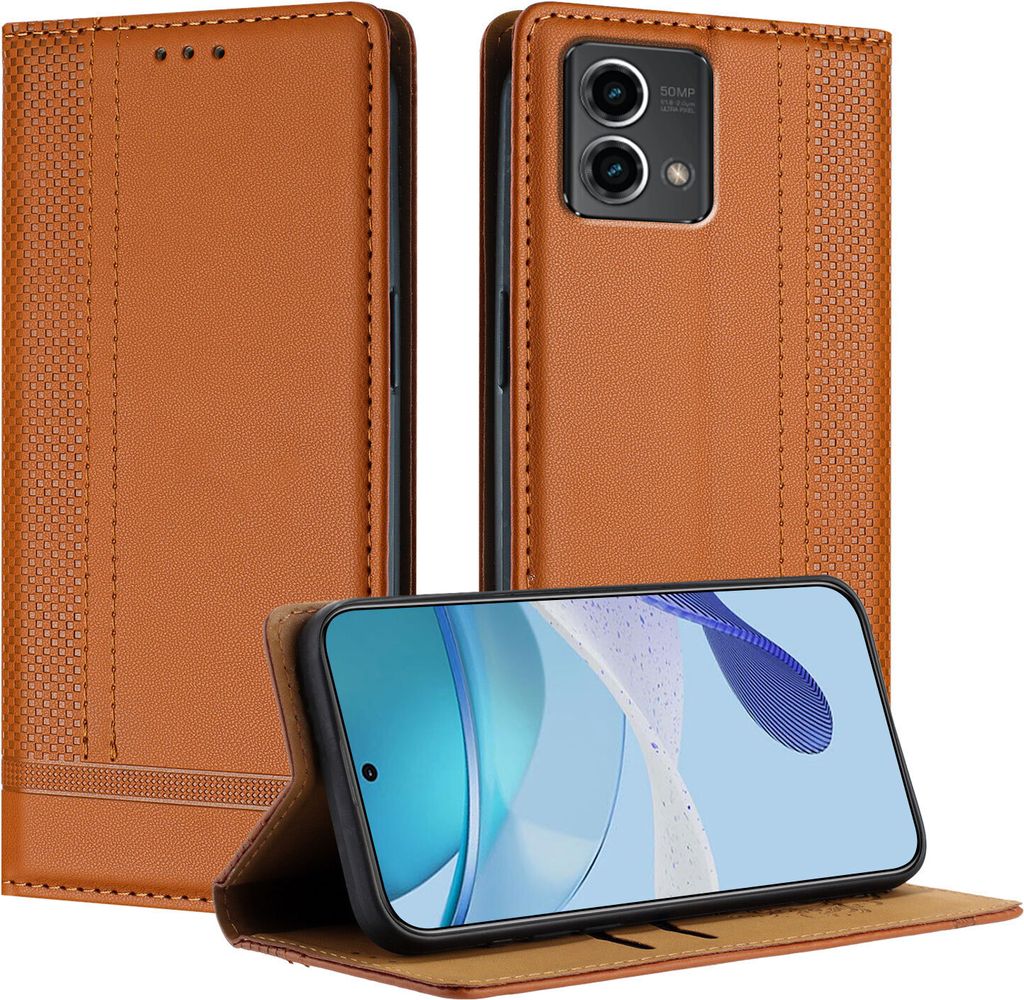 Handyhülle für Motorola Moto G Stylus 5G 2024 Leder Flip Klappbare Schutzhülle mit Standfunktion Braun