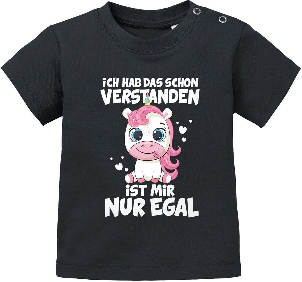 Baby T-Shirt kurzarm Einhorn mit Spruch Ich hab das schon verstanden ist mir nur egal Baumwolle lustige Babygeschenke MoonWorks schwarz 80/86 (10...