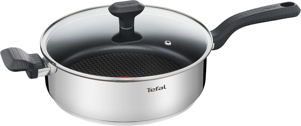 Tefal Comfort Max Schmorpfanne 26 cm + Glasdeckel, hochwertiger Edelstahl, Thermo-Spot Temperaturanzeige, Antihaftbeschichtung, Induktion G7263344