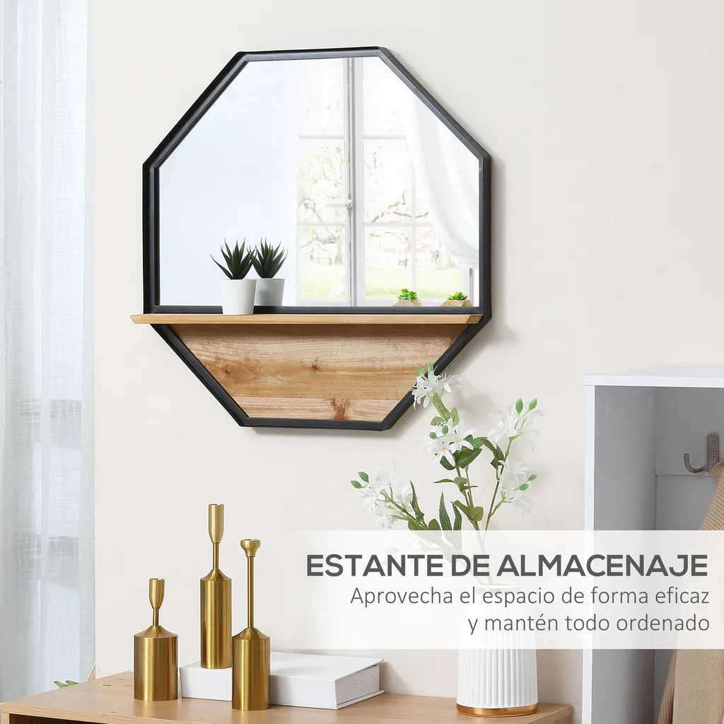 Miroir design noir 61x84 cm avec tablette pratique en acier robuste