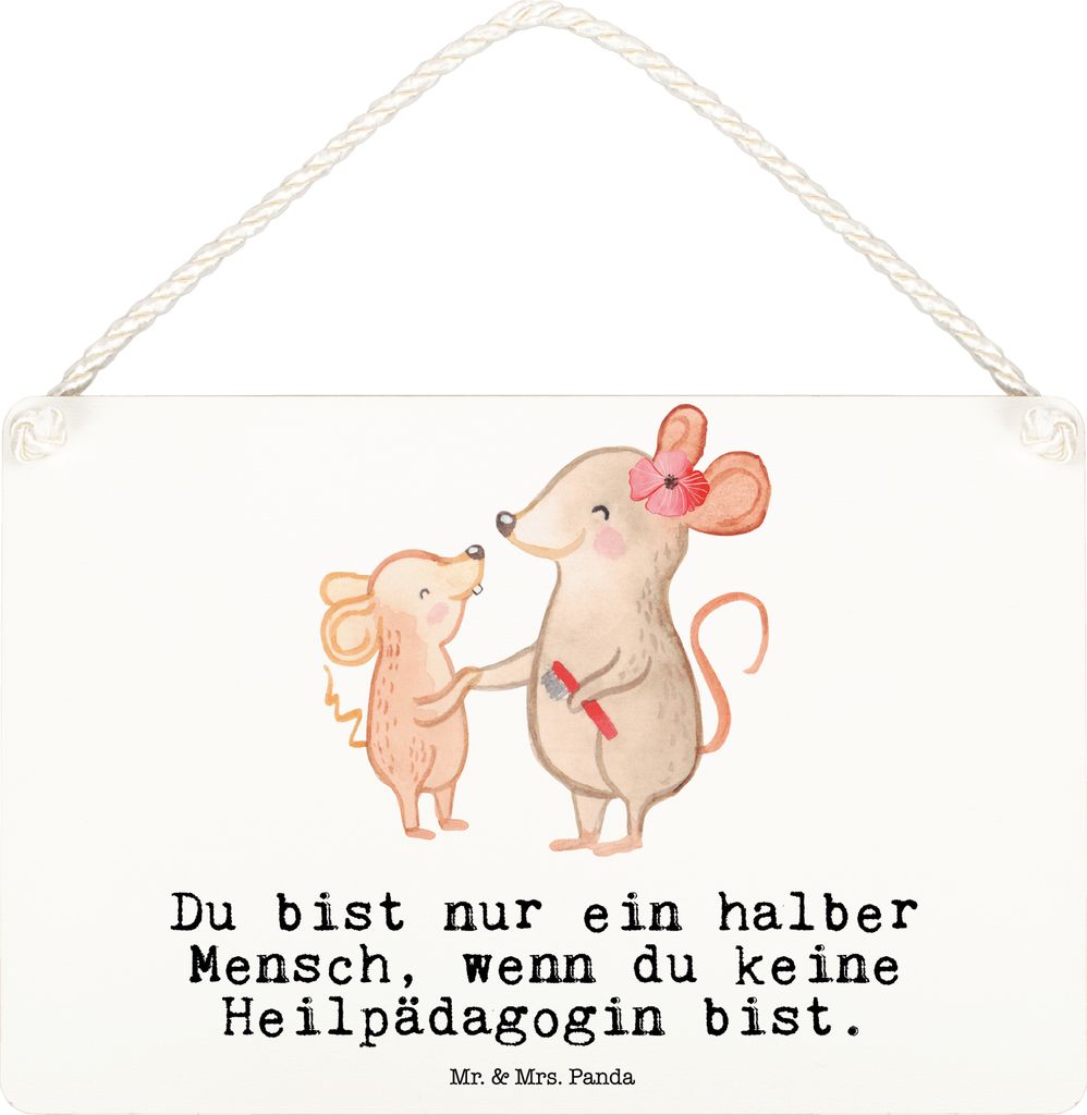 Mr. & Mrs. Panda Schild Heilpädagogin Herz DIN A6 - Weiß - Geschenk, Heilpädagogik, Ausbildung, Studium, Spruch, Lustig, Türschild, Wandbild Ho...