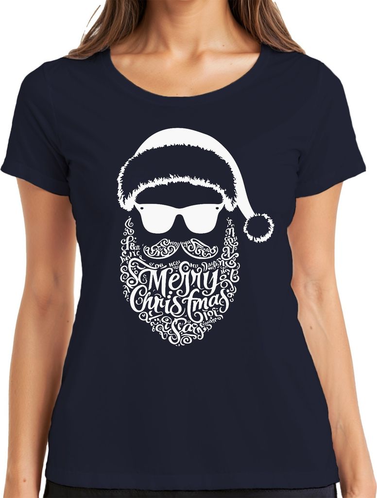 Merry Christmas Weihnachtsmann Bart - Weihnachten Weihnachtsgeschenk Christmas Damen T-Shirt, Navy, XL