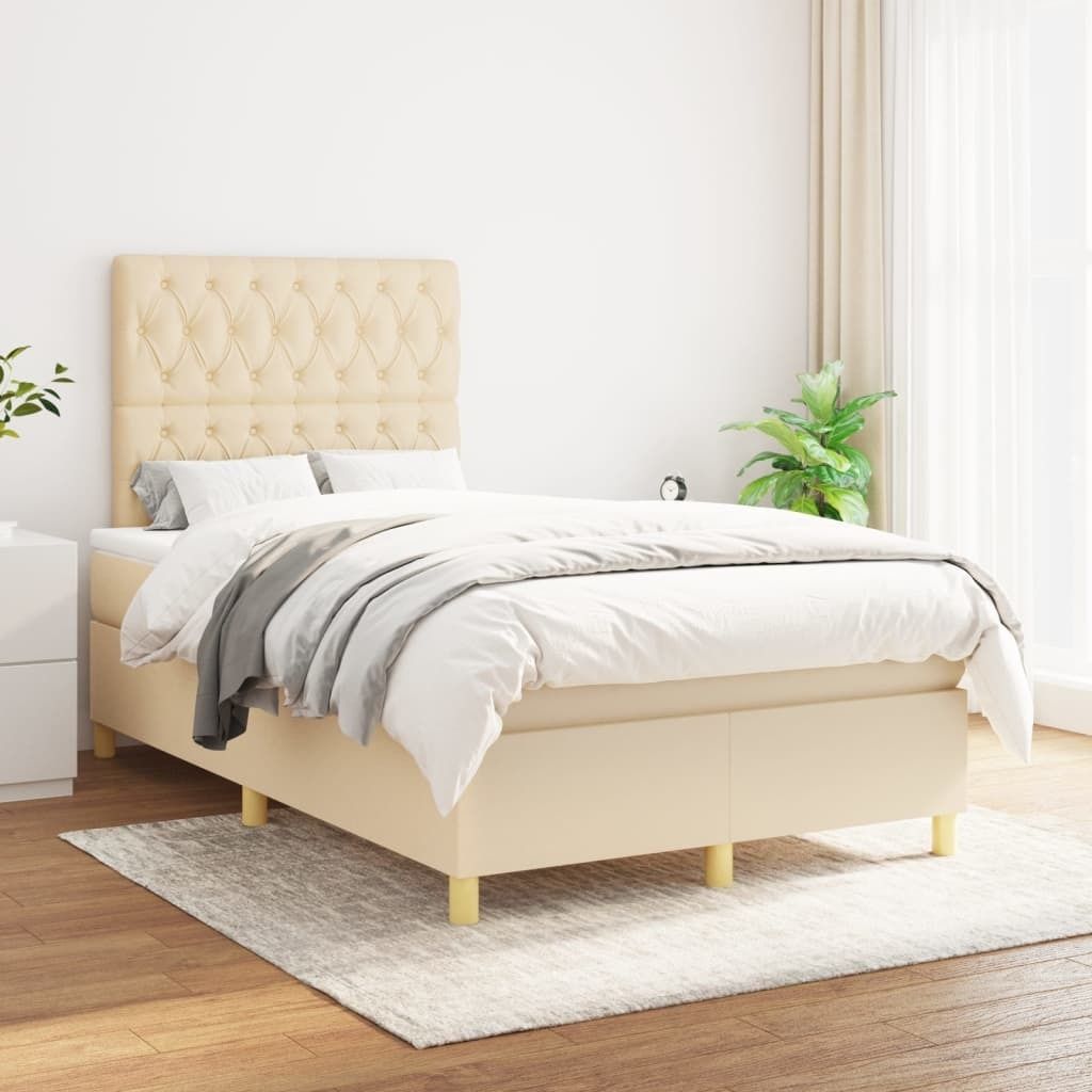 The Living Store Boxspringbett mit Matratze Creme 120x200 cm Stoff