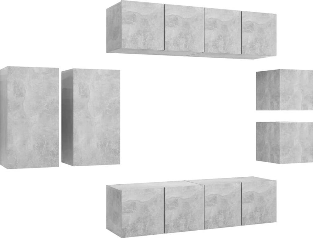 vidaXL 8-tlg. TV-Schrank-Set Betongrau Holzwerkstoff