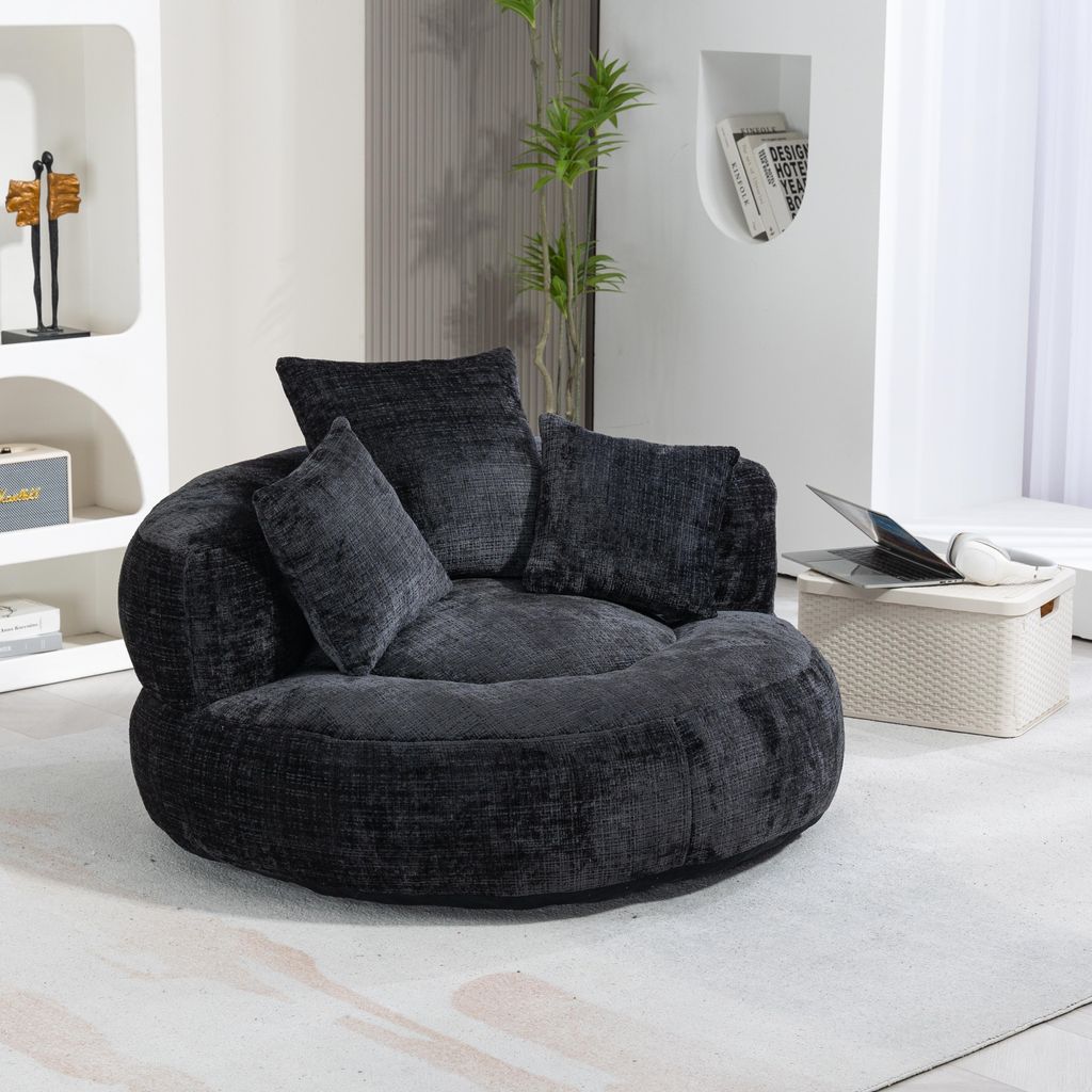 AIORBER Lazy Sofa Sitzsack mit hoher Rückenlehne, XXL Loungesessel aus Chenille, Gaming Sessel mit 3 Kissen, weich & bequem, Schwarz