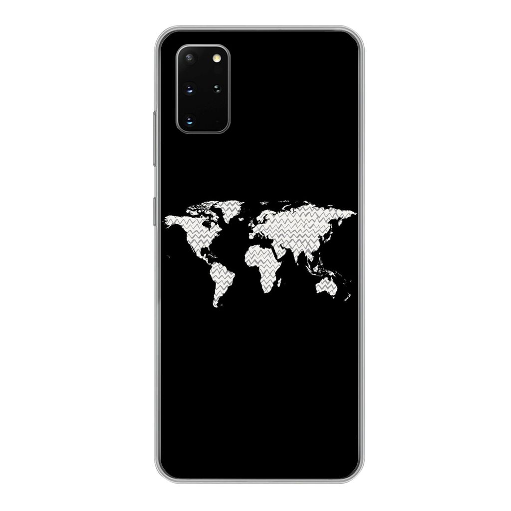 MuchoWow Handyhülle Schutzhülle Hülle für Samsung Galaxy S20 Plus Weltkarte - Muster - Schwarz Silikon Softcase Handy Hülle - Hartschale