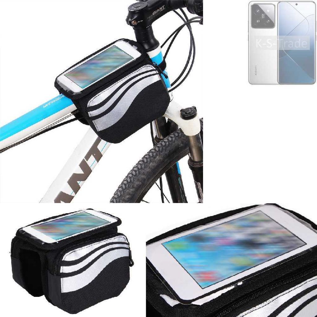 K-S-Trade Rahmentasche Fahrrad-Halterung kompatibel mit Xiaomi 14 Pro Rahmenhalterung Fahrrad Handyhalterung Fahrradtasche Handy Smartphone Halterung
