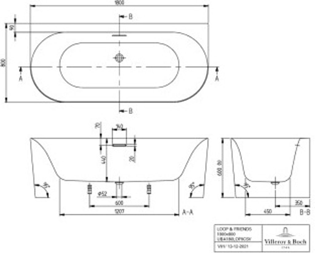 Villeroy & Boch UAE180LOFSB1VRW Vorwand-BW Loop&Friends 180LOFSB1