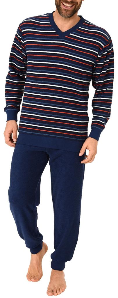 Langer Herren Frottee Pyjama Schlafanzug mit Bündchen - Produktbild 