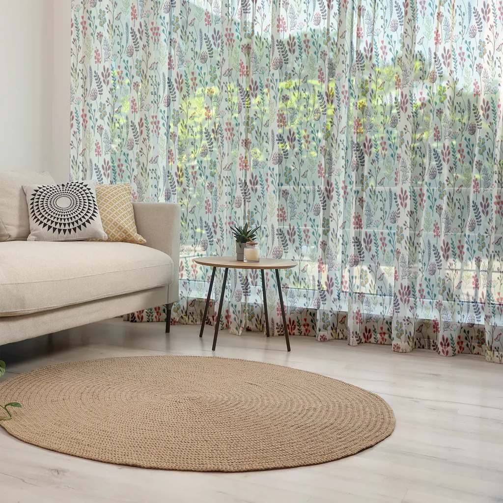 ABAKUHAUS Arazzo botanico, Simpatico motivo autunnale a tema naturale Design sintetico Rami frondosi colorati, Arazzo in raso setoso per soggiorno e camera da letto, 160 cm x 274 cm, Colore guscio d'uovo e multicolore - 5