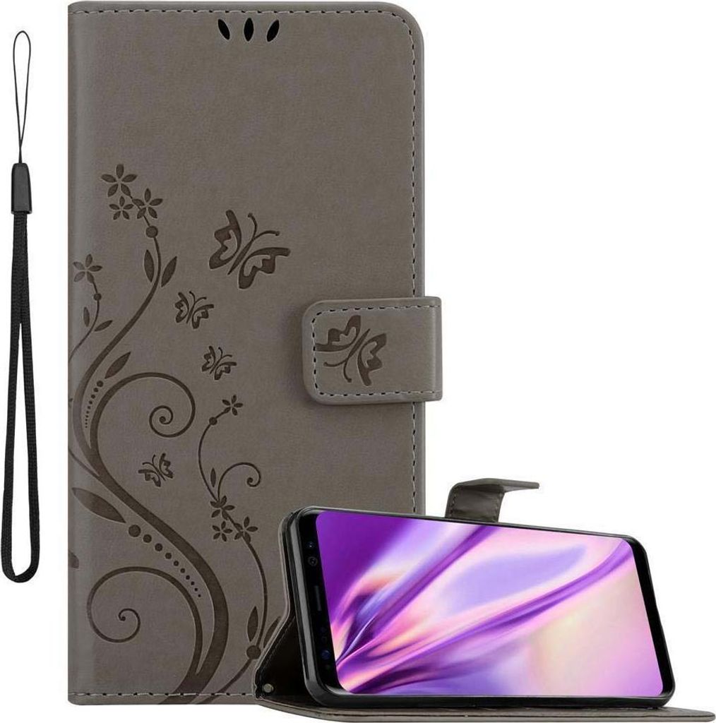 Cadorabo Hülle für Samsung Galaxy S8 PLUS Schutz Hülle in Grau Schutzhülle Handy Hülle Etui Case Blumen Flower