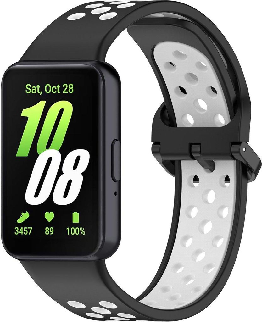FFO2World Zweifarbiges Silikonarmband, passend für Samsung Galaxy Fit 3 – Atmungsaktives und komfortables Uhrenarmband – Schwarz/Weiß
