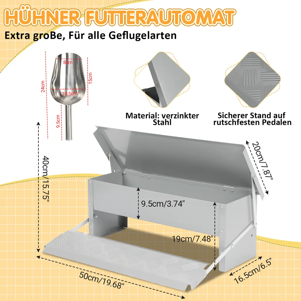 Mangiatoia Automatica Galline Aopunly 5KG - Acciaio Zincato Professionale - 2