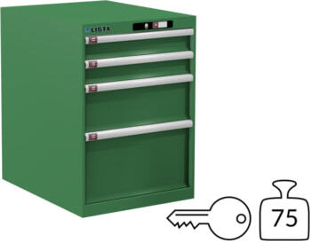 Lista Schubladenschrank - 14.371.030 - 800x564x725 mm (HxBxT) - 4 Schubladen - 75 kg - Key Lock - resedagrün (RAL 6011)